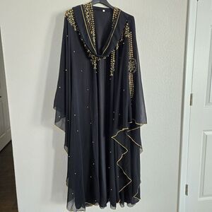 Luxury Women Black Embellished Abaya Jalabiya Jilbab Farasha